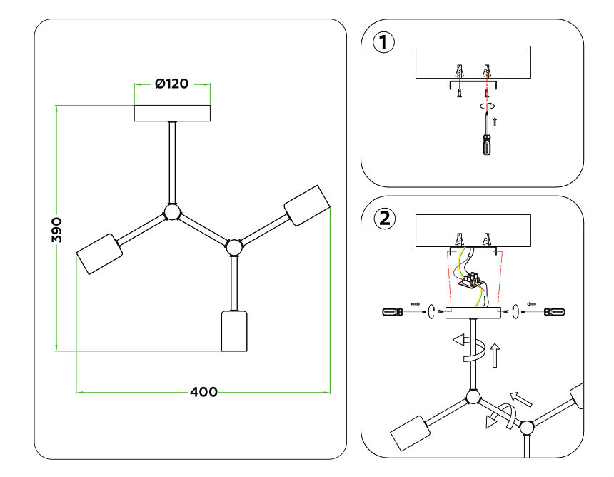 TR8027/3 BK черный E27*3 max 40W D400*390